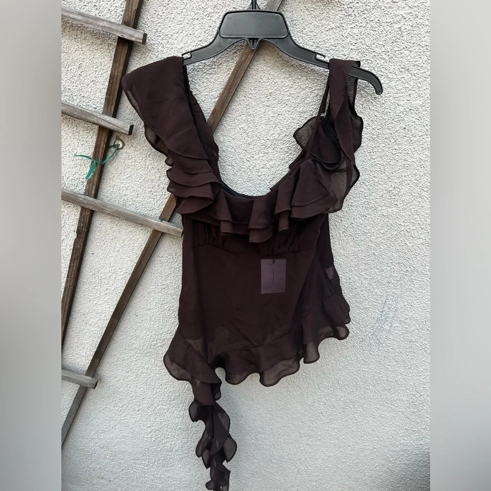LPA Jess Flounce Scarf Top in Chocolate Brown New with Tags! - Picture 4 of 9